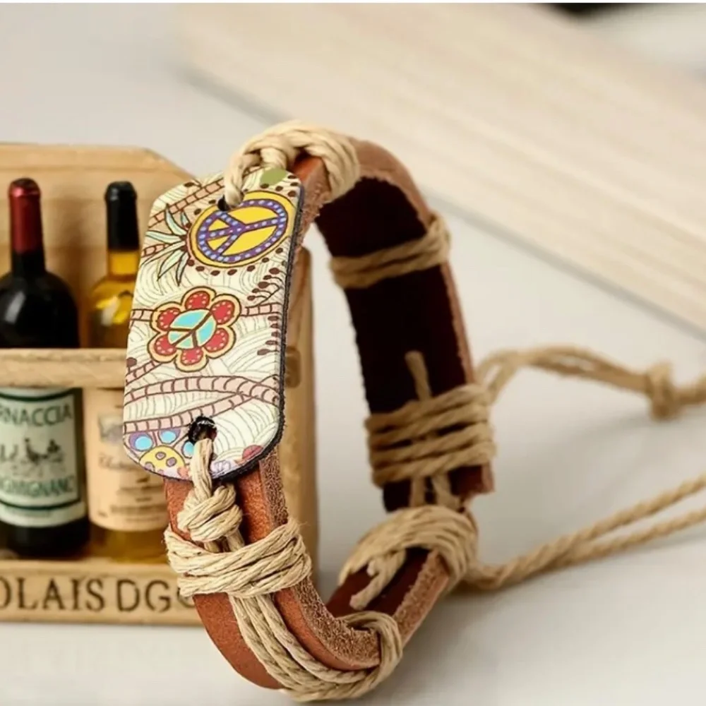 LAST ONE Boho Hemp Rope Braided Vintage Style Leather Bracelet - Picture 2 of 5